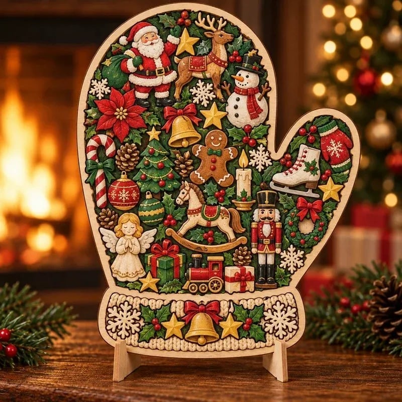 Wooden Christmas Puzzle with Stand — 8 Festive Designs to Build & Display