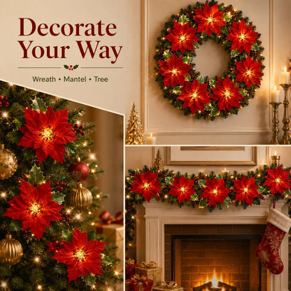 🎉🎁 49% OFF Christmas Gift Decor – Poinsettia LED Garland String Lights