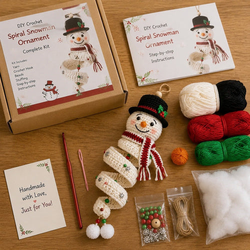 ☃️🧶 Crochet Snowman Spiral Ornament DIY Kit—Stitch Your Own Christmas Magic! 🎄✨