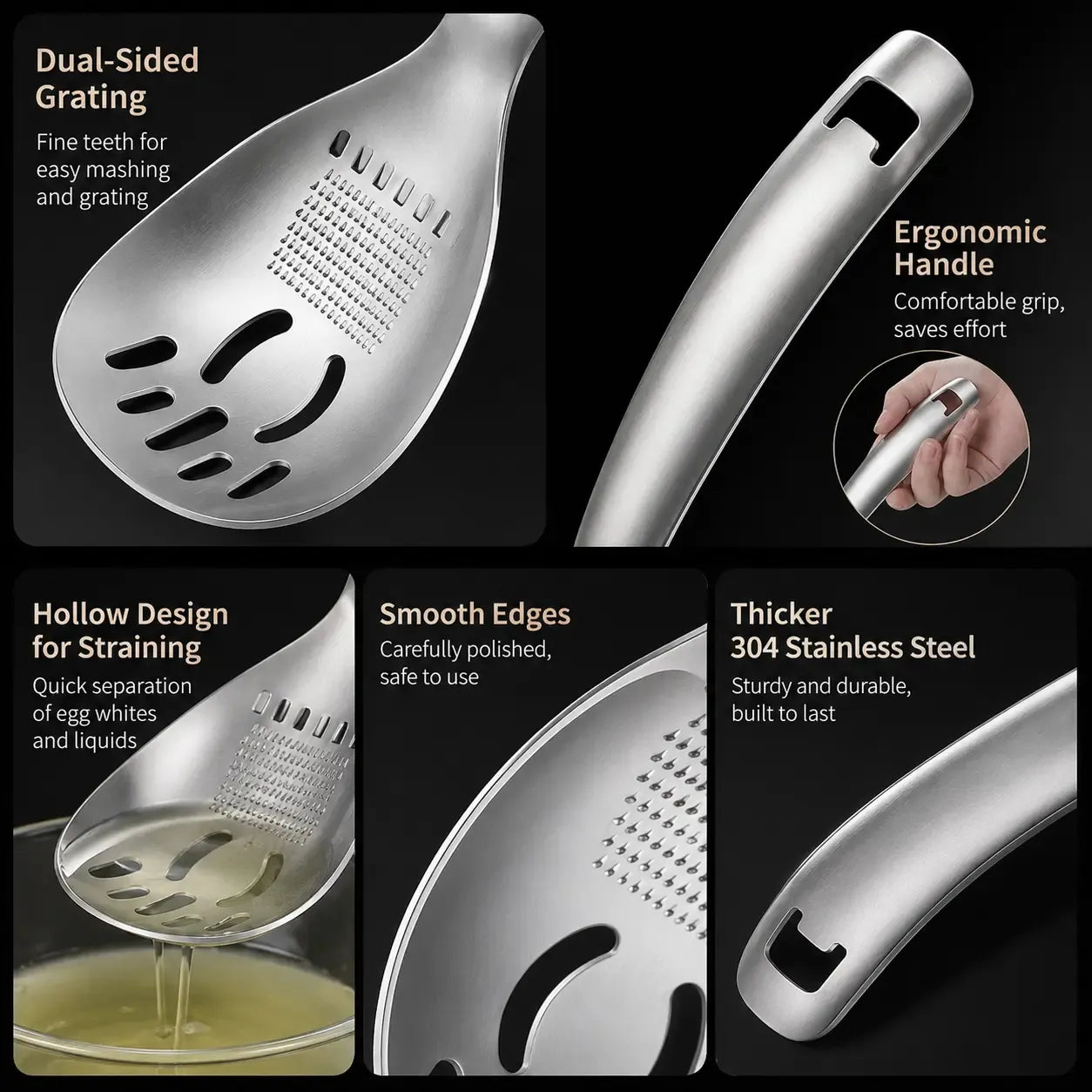 🍳🧄 4-in-1 Stainless Steel Kitchen Prep Spoon – Separate, Grate, Mash & Mix