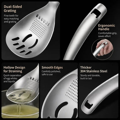 🍳🧄 4-in-1 Stainless Steel Kitchen Prep Spoon – Separate, Grate, Mash & Mix