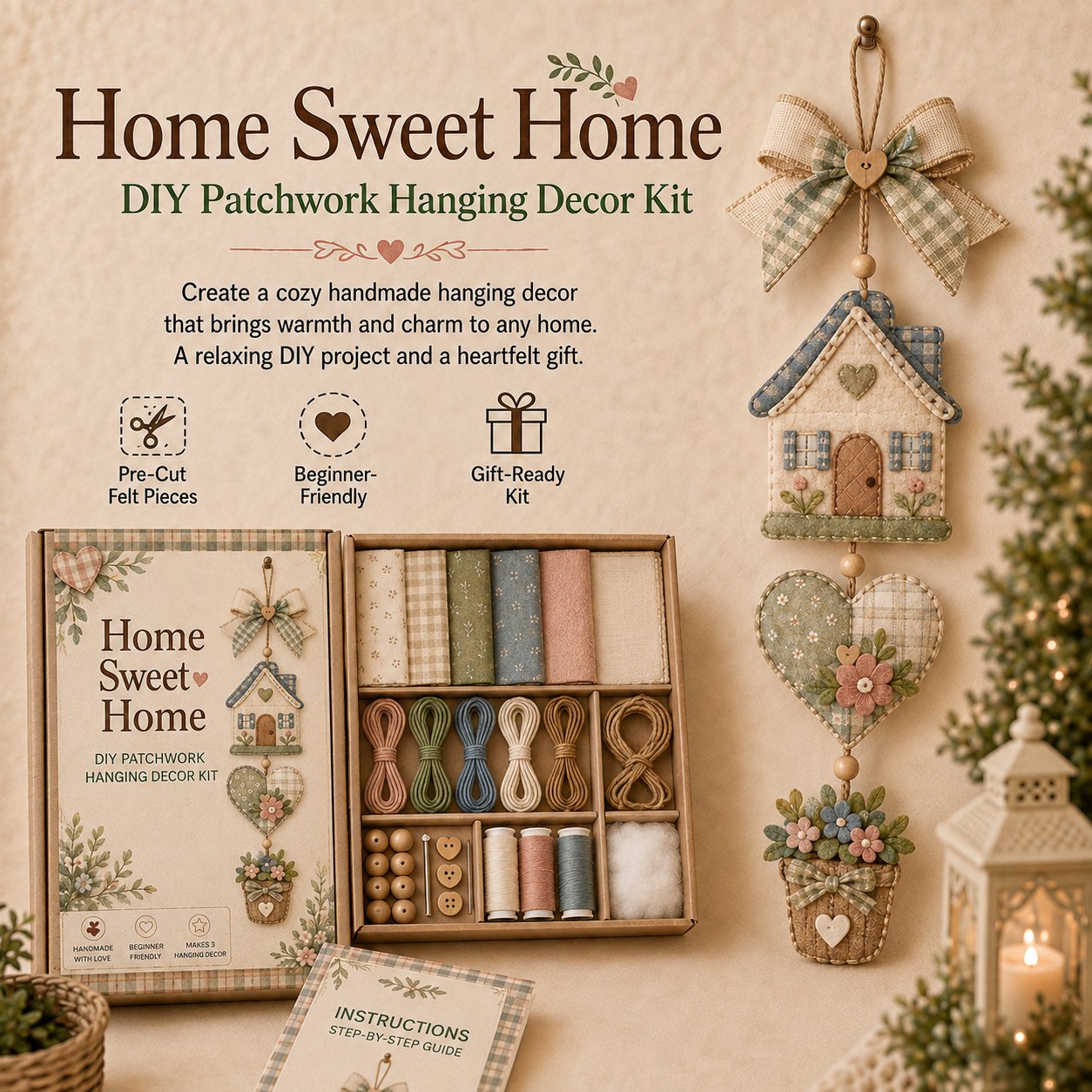 🔥Last Day 49% OFF - ✨🧵 DIY Patchwork Hanging Decor Kit | A Heartfelt Handmade Decoration Full of Love & Memories