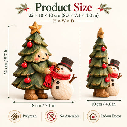 🎄 Christmas Tree & Snowman Figurine – Hand-Painted Rustic Holiday Tabletop Decor for Home & Christmas Gifts ☃️