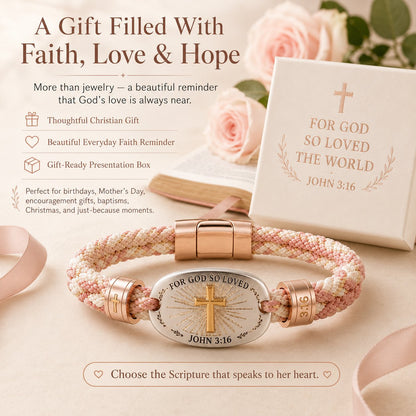 ✝️ Christian Scripture Faith Bracelet Collection | 6 Meaningful Bible Verse Designs with Raised Gold Cross, Magnetic Clasp & Matching Gift Box 💗✨