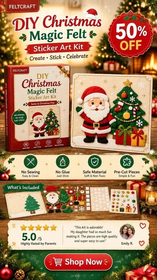🎄✨ Cozy Christmas Felt Art Craft Kit – Reusable DIY Family Activity & Creative Christmas Gift 🎁❤️