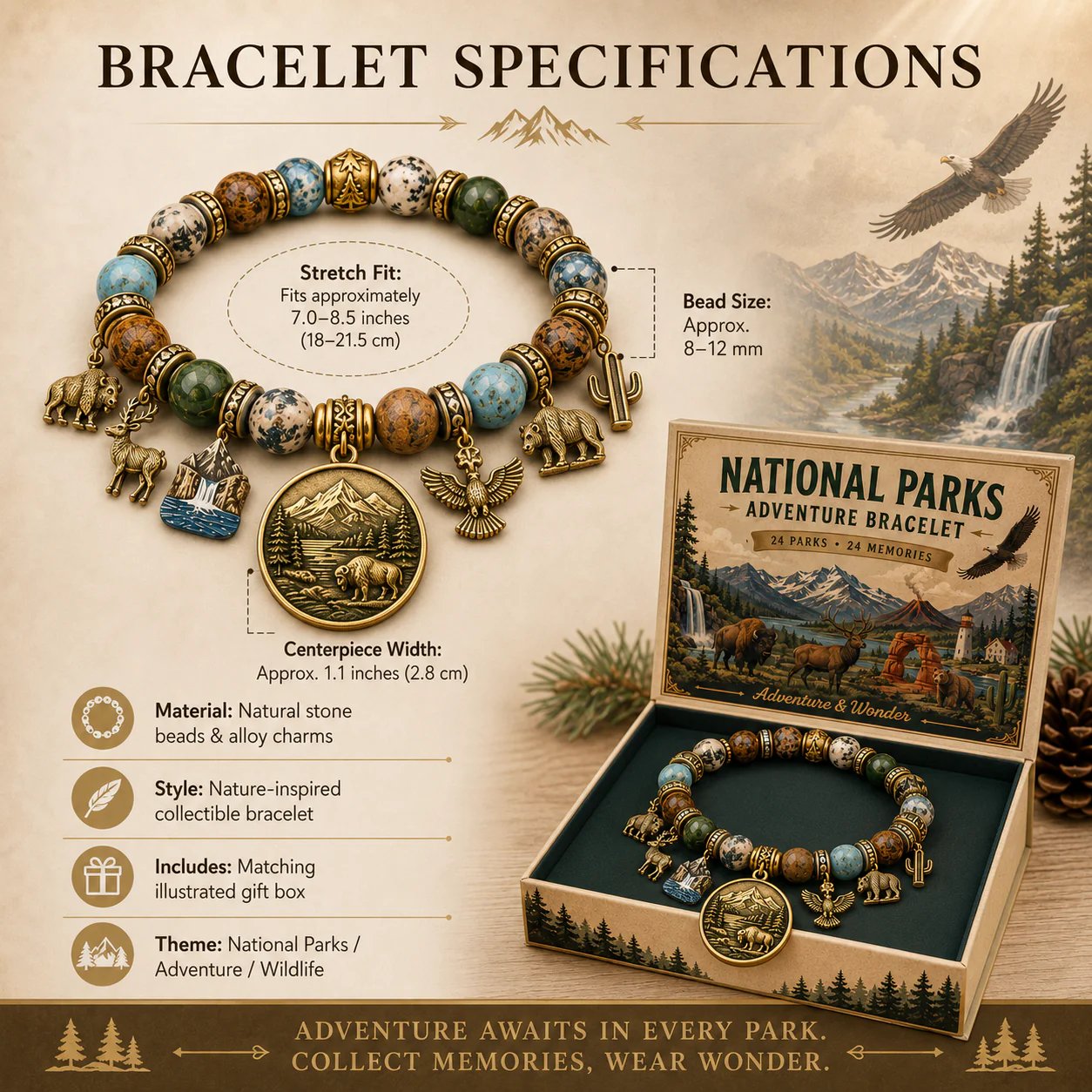 🏞️ -National Nature Park Faith Bracelet – Meaningful Vintage Nature & Wildlife Souvenir Bracelet