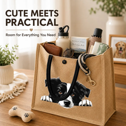 🐶 Peeking Dog Jute Tote Bag | Cute Reusable Shopping Bag for Dog Lovers & Dog Moms 🐾