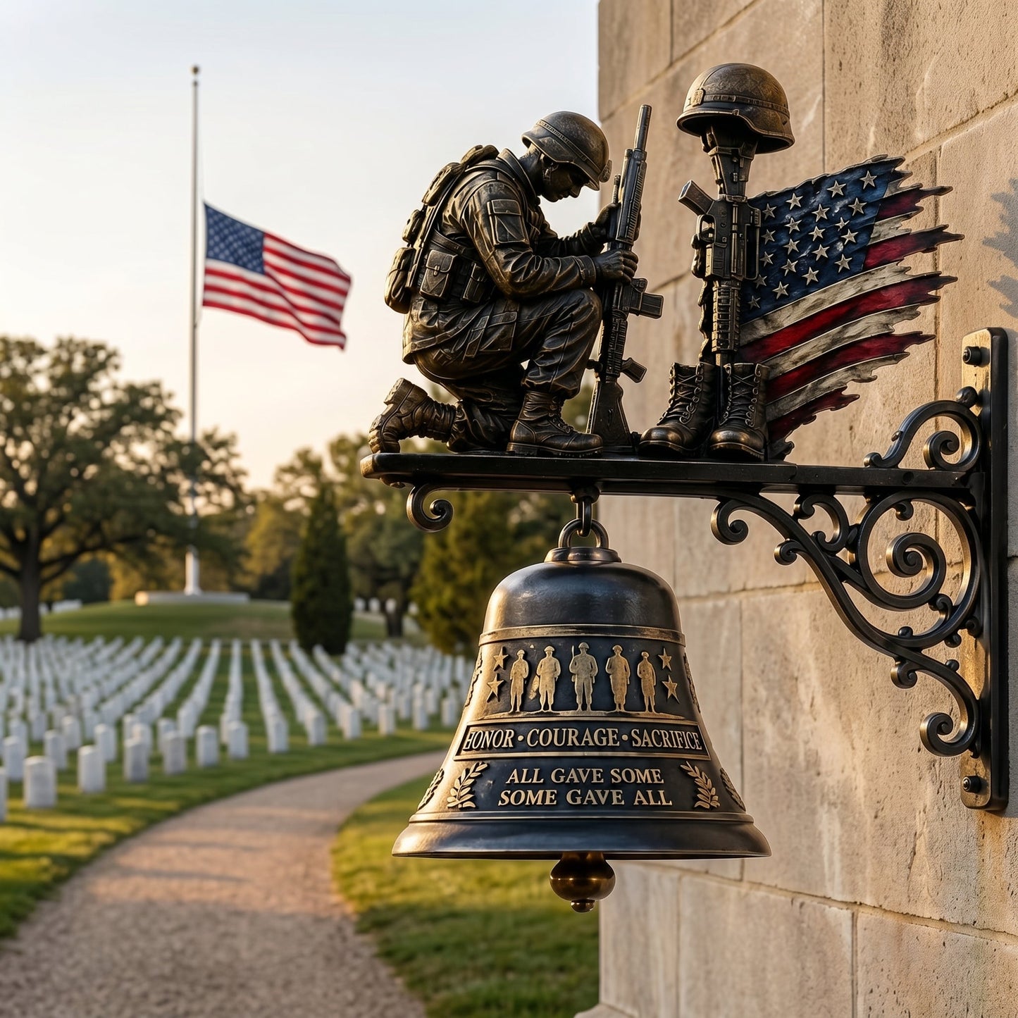 🇺🇸🔔 "Honor Courage Sacrifice" Fallen Soldier Wall Bell – A Timeless Tribute to America's Heroes