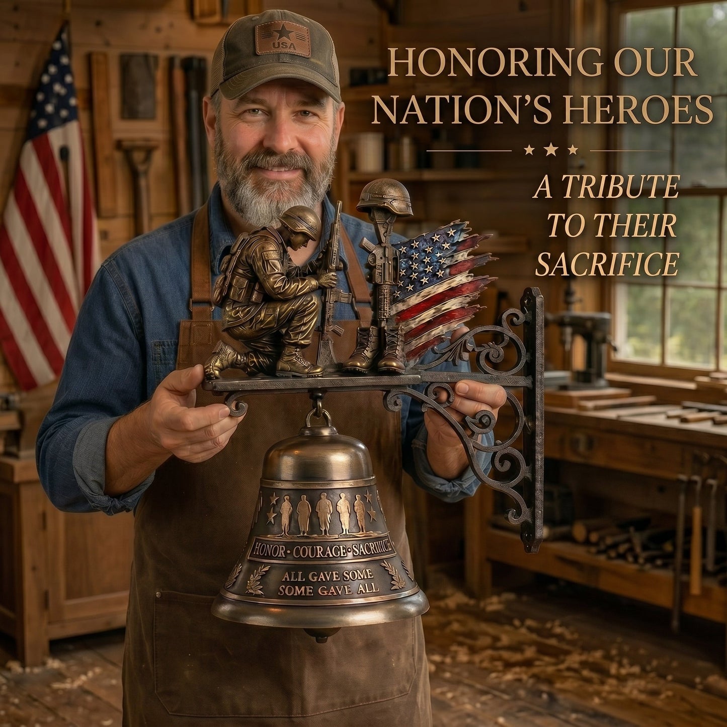 🇺🇸🔔 "Honor Courage Sacrifice" Fallen Soldier Wall Bell – A Timeless Tribute to America's Heroes