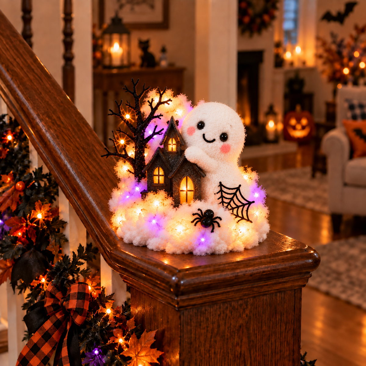 Glowing Ghost Staircase Decor – Cute Halloween Railing Accent