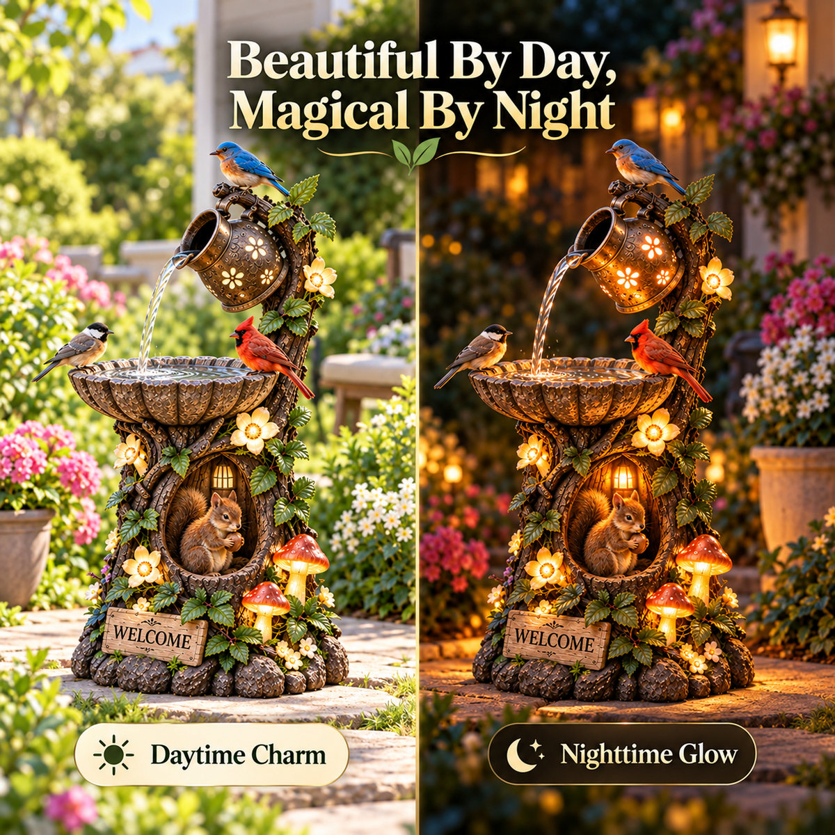 🐿️ Solar Birdbath Fountain Garden Decor – A Cozy Wildlife Haven for Your Yard