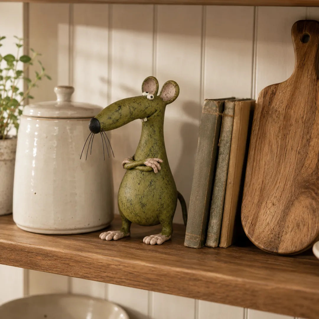 🐱🐭 Mischievous Cat & Mouse Shelf Companions – Vintage Quirky Animal Decor