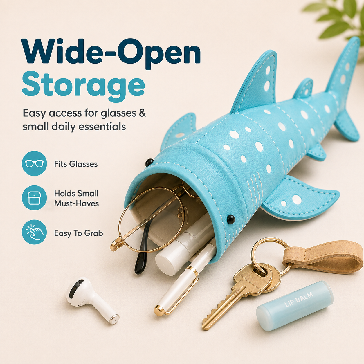 Cute Shark Wide-Mouth Glasses Case