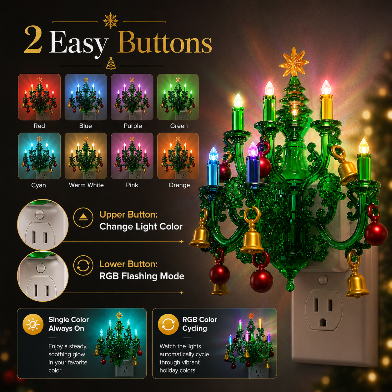 Multiple Christmas night light colors and button controls