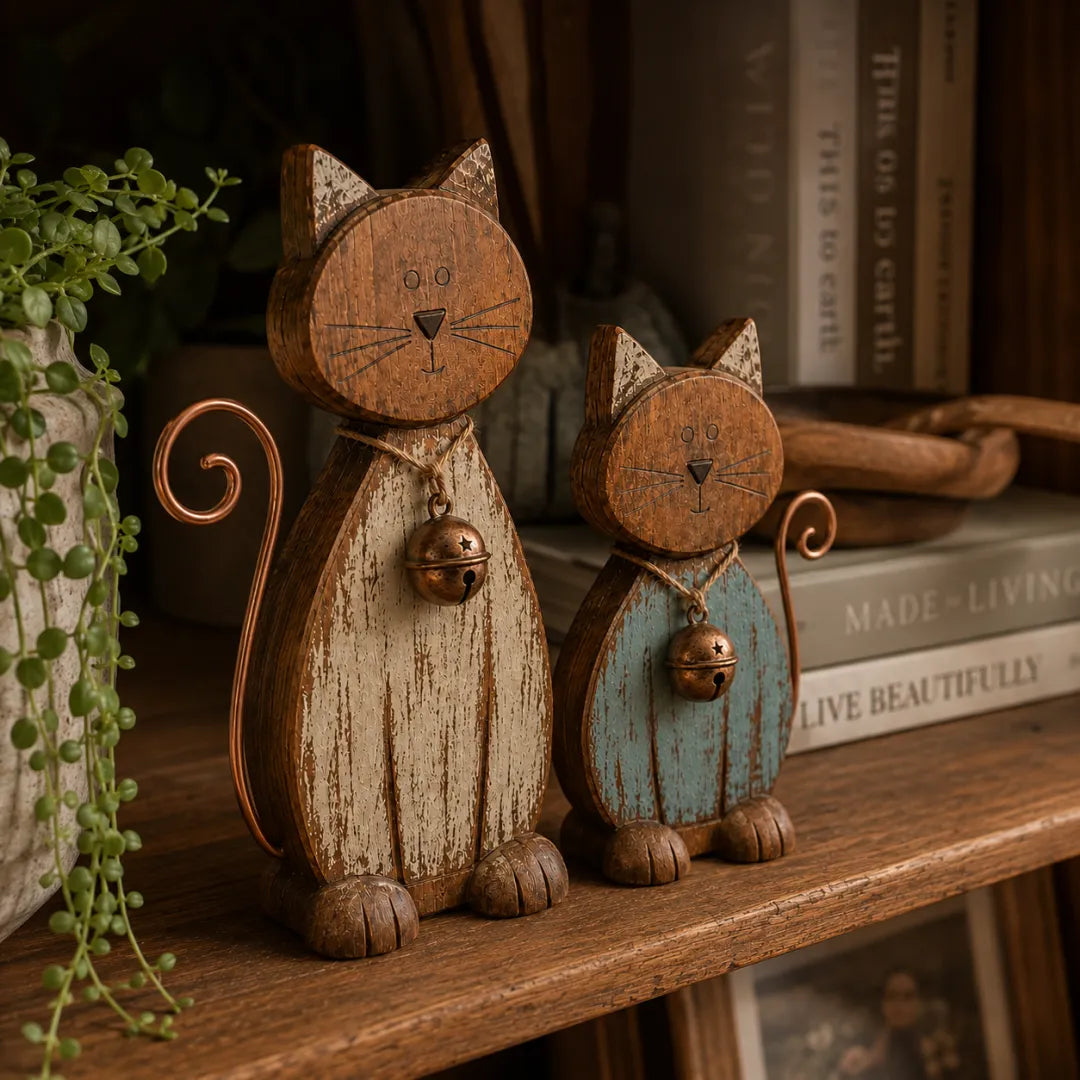 Rustic Farmhouse Cat Duo Decor Set