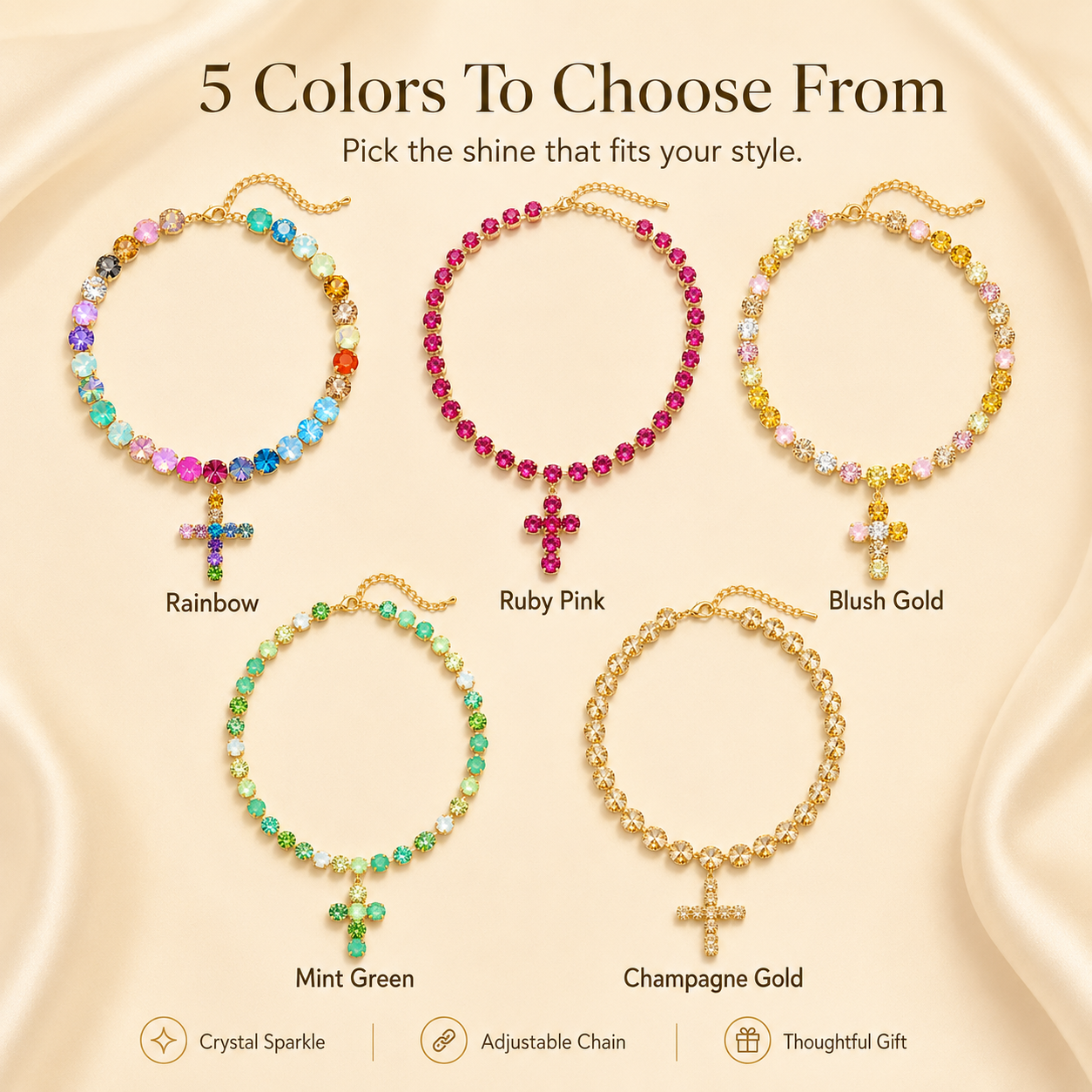 Five crystal necklace color options