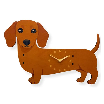 Playful Swinging Dog Wooden Wall Clock