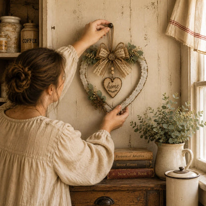 Rustic Farmhouse “Home” Heart Wreath – Ready-to-Hang Country Wall Decor