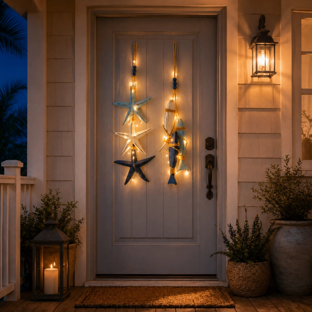 Coastal Wooden Hanging Ornament Lights