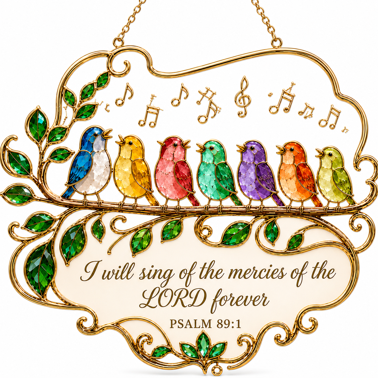 Psalm 89:1 Singing Birds Suncatcher – Christian Window Hanging Decor