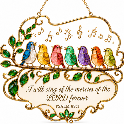 Psalm 89:1 Singing Birds Suncatcher – Christian Window Hanging Decor
