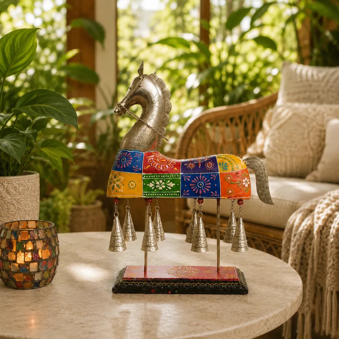 Hand-Painted Horse Bell Sculpture