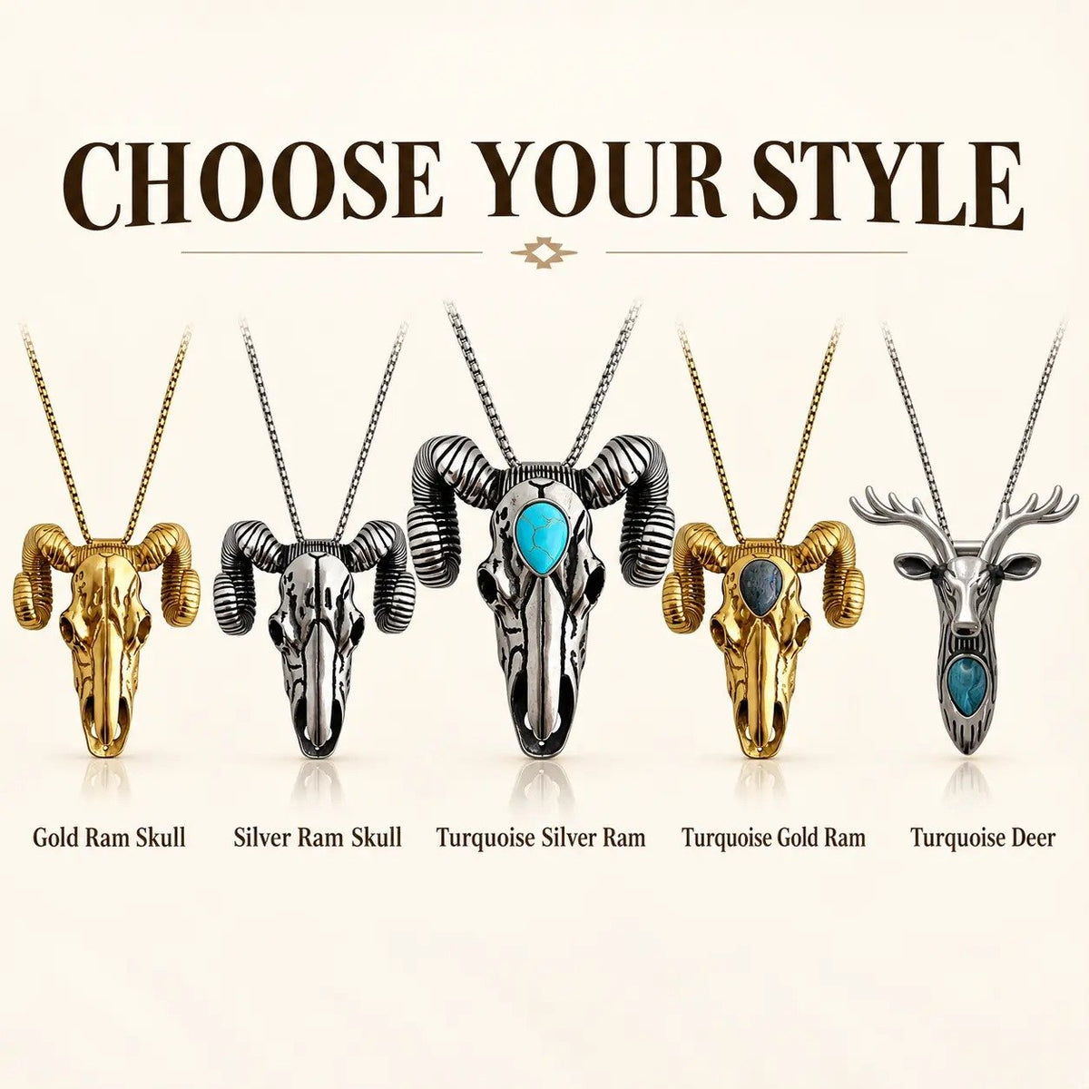 🤠🐐 Frontier Skull Statement Pendant – 5 Western Styles with Necklace & Clip Wear