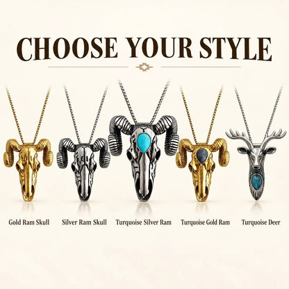 🤠🐐 Frontier Skull Statement Pendant – 5 Western Styles with Necklace & Clip Wear