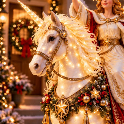 Christmas Angel Rider Lighted Statue – Illuminated White Horse Holiday Yard Decor