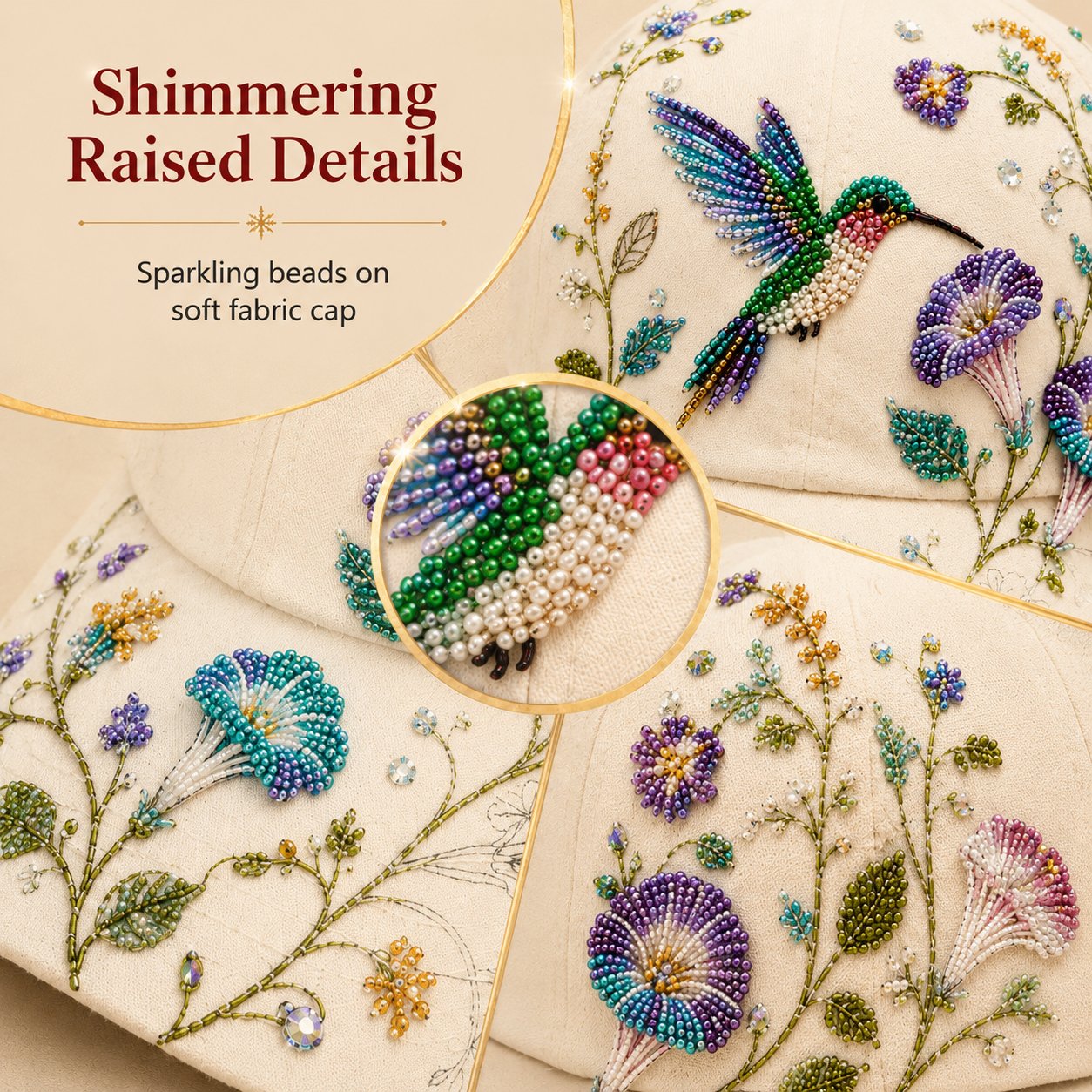 Premium Hummingbird Garden Beaded Hat DIY Kit | DIY Handmade Floral Cap Decor