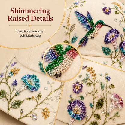 Premium Hummingbird Garden Beaded Hat DIY Kit | DIY Handmade Floral Cap Decor