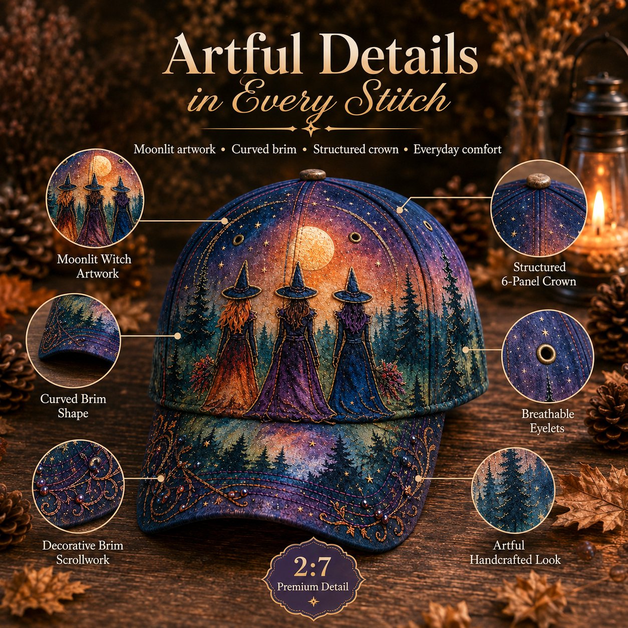 🔥LAST DAY 50% OFF - 🌙 Three Witches Moonlight Baseball Cap – Unisex Memorial Hat🧢 100% Cotton