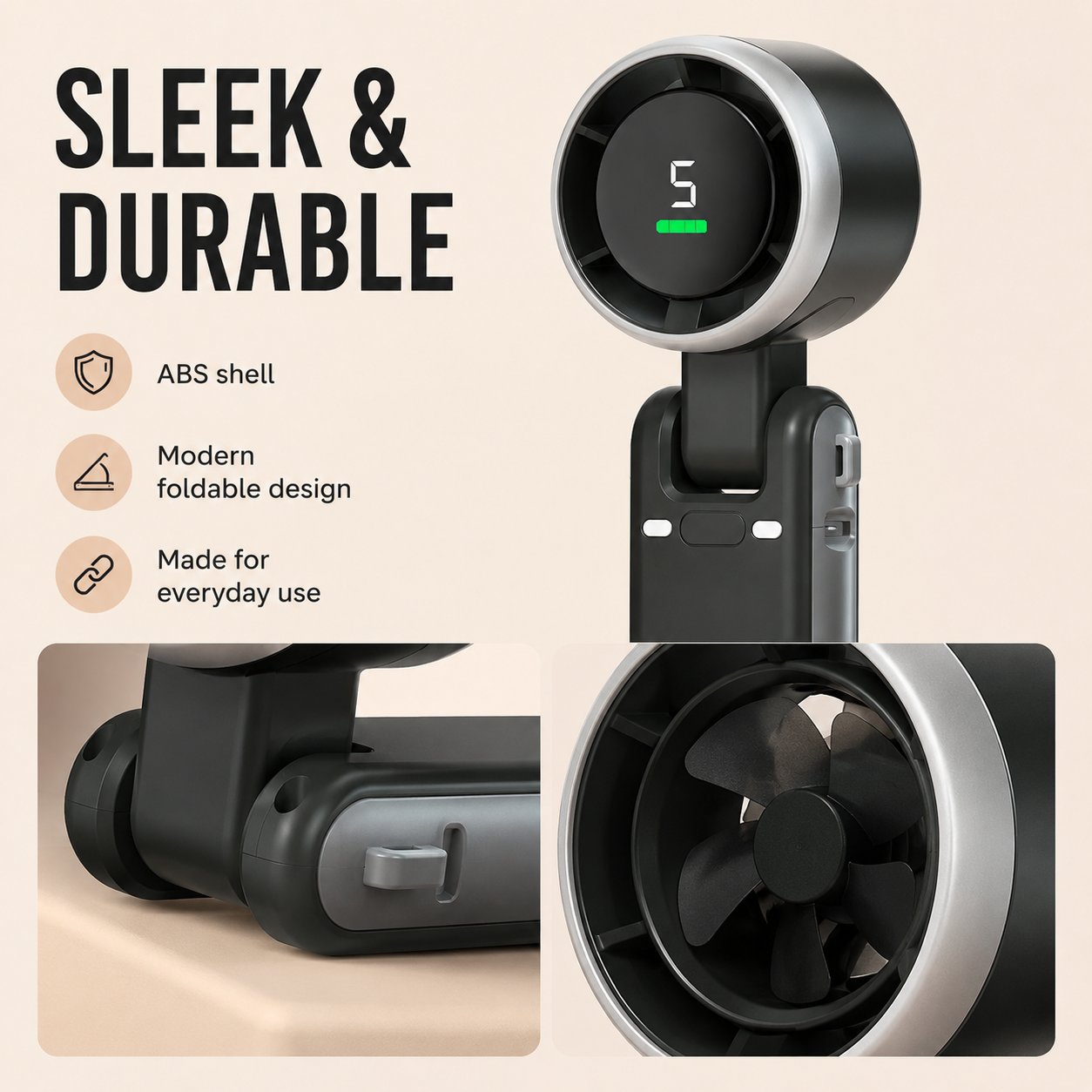 Foldable Handheld Neck Fan With Digital Display