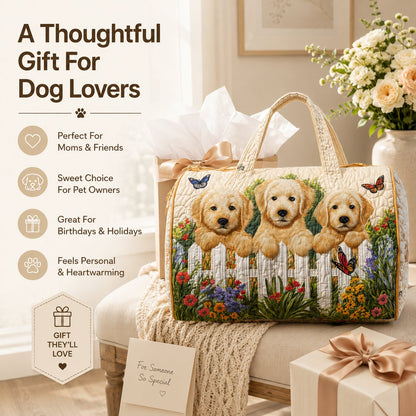 Golden Puppy Garden Quilted Travel Tote Bag