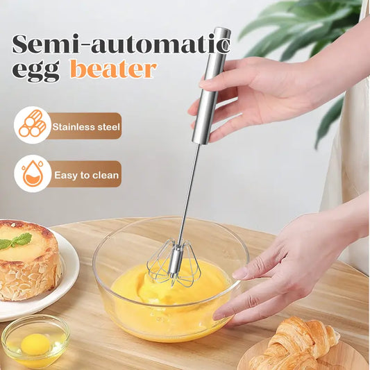 Stainless Steel Hand-Push Rotary Whisk – Effortless Mixing in Seconds