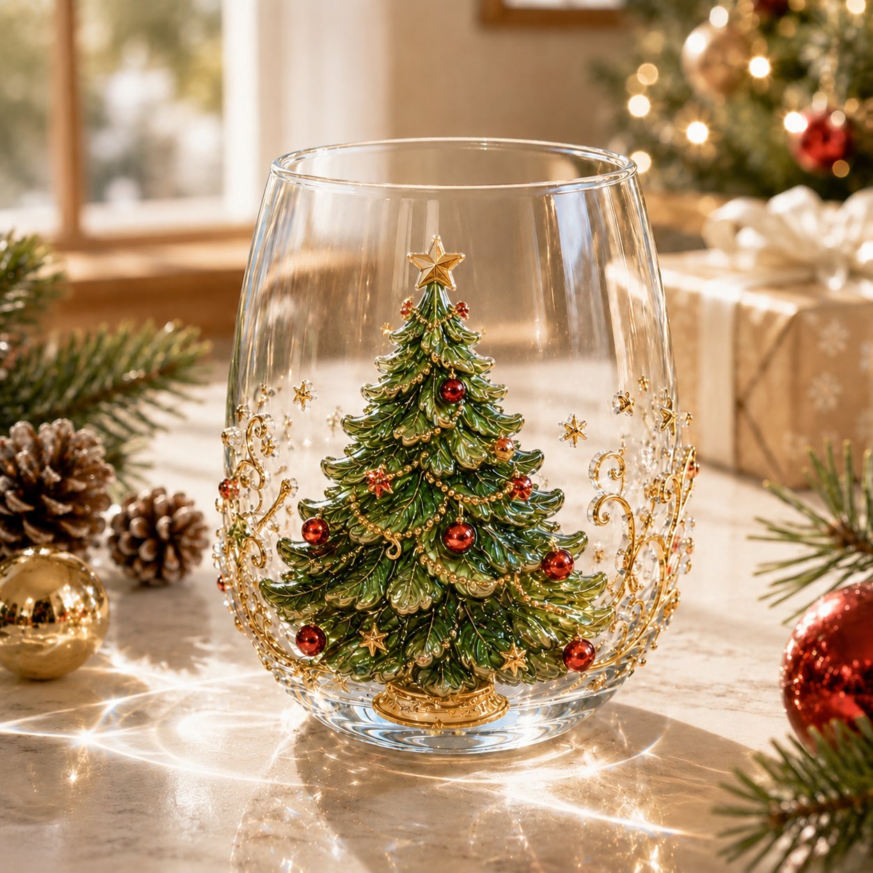 3D Christmas Glass Art Cup | Luxury Raised Holiday Glassware for Drinks, Decor & Christmas Gifts 🎁