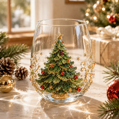 3D Christmas Glass Art Cup | Luxury Raised Holiday Glassware for Drinks, Decor & Christmas Gifts 🎁