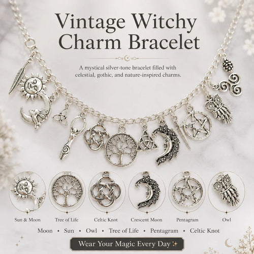 🌙Vintage Witchy Charm Bracelet | Celestial Gothic Boho Jewelry for Women