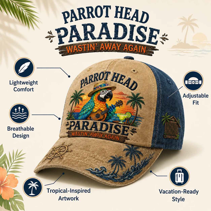 🦜Wastin’ Away Again Parrot Head Hat for Jimmy Buffett Fans 🏝️Parrot Head Paradise Cap