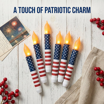 Patriotic LED Taper Candles with Timer-250th Anniversary Red White Blue , Independence Day Decoration
