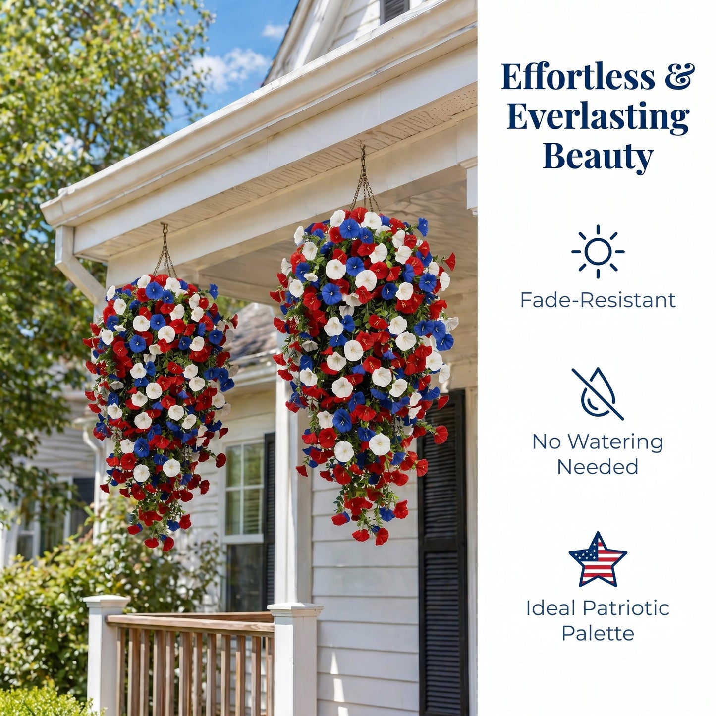🏆Flash Sale-49% OFF⚡ 50K+ SOLD! Red, White & Blue Artificial Morning Glory Hanging Vines – 3-Piece Set