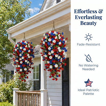 🌹Red, White & Blue Artificial Morning Glory Hanging Vines – 3-Piece Set
