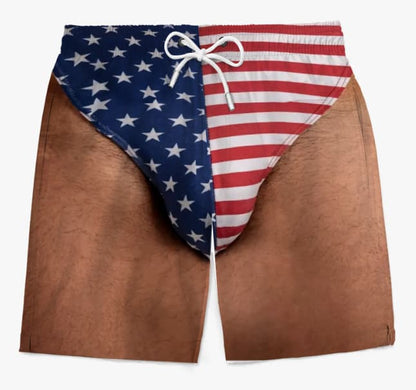 Custom Funny Patriotic Men Swim Trunks - Personalized Summer Vacation And Travel Gifts For Men - Freedom And Chill