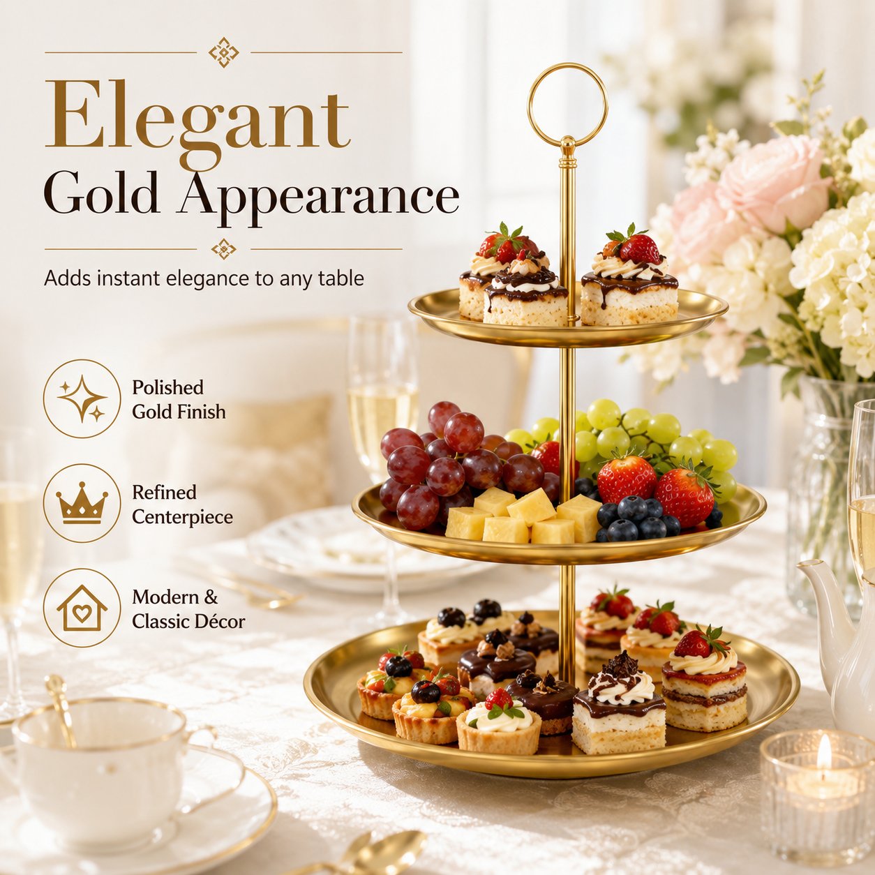💛 Elegant 3-Tier Gold Dessert Stand – Turn Every Celebration Into Something Special