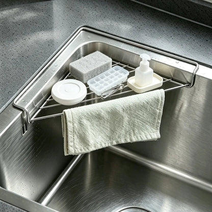 💧 Corner Sink Draining Shelf with Open Wire Rack Design