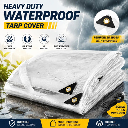 🌧️💪 ClearGuard™ Heavy-Duty Waterproof Tarp – Transparent Outdoor Rain Cover with Secure Grommets