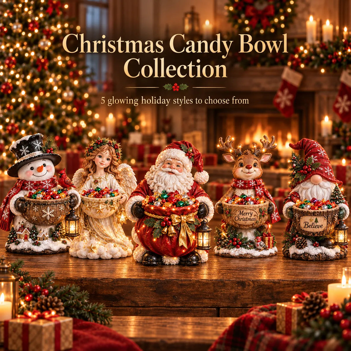 Lighted Christmas Candy Bowl Collection – 5 Festive Holiday Designs