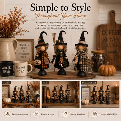 Rustic Halloween Witch Trio, Set of 3 – Primitive Farmhouse Tabletop Décor