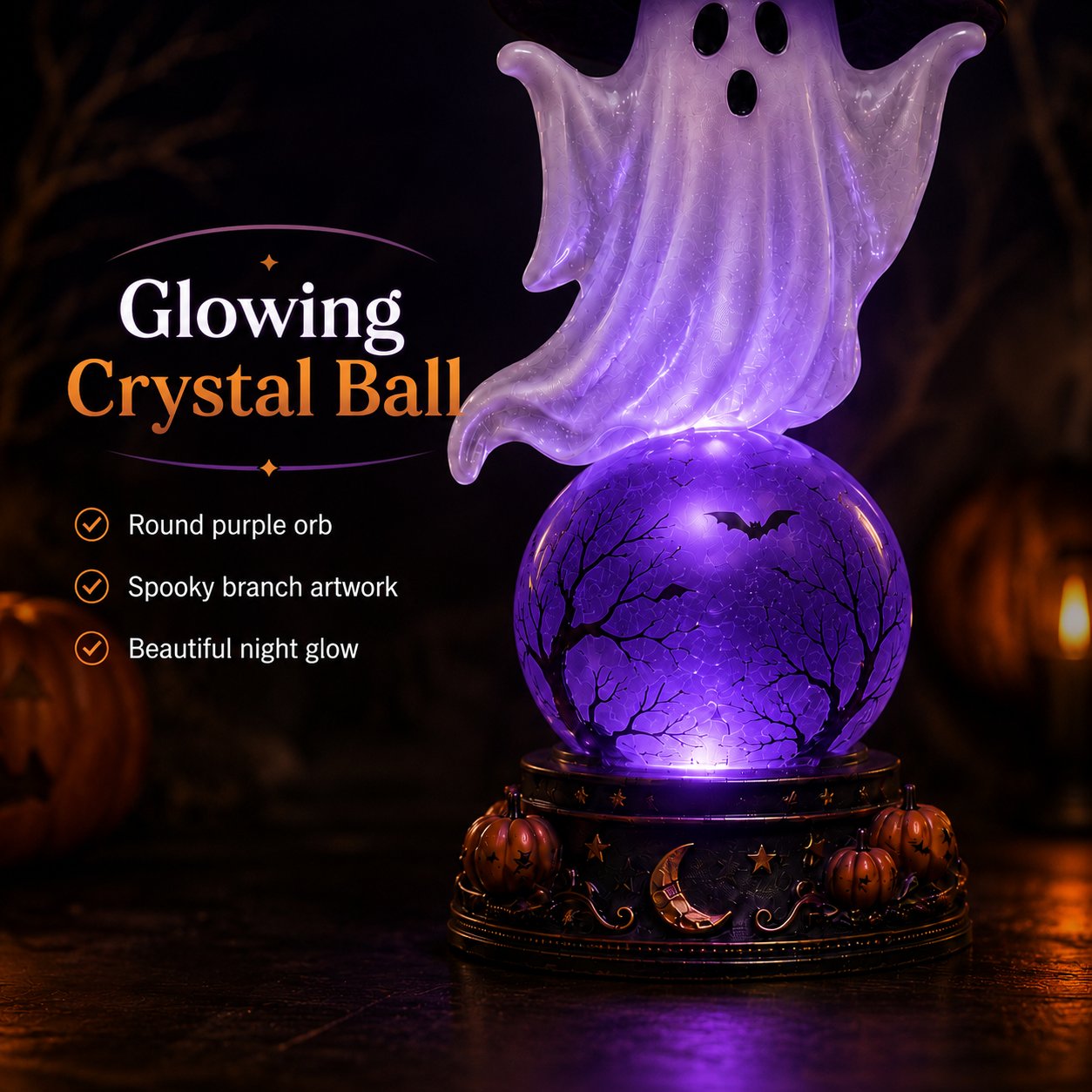 👻Halloween Raven Crystal Ball Lighted Decor