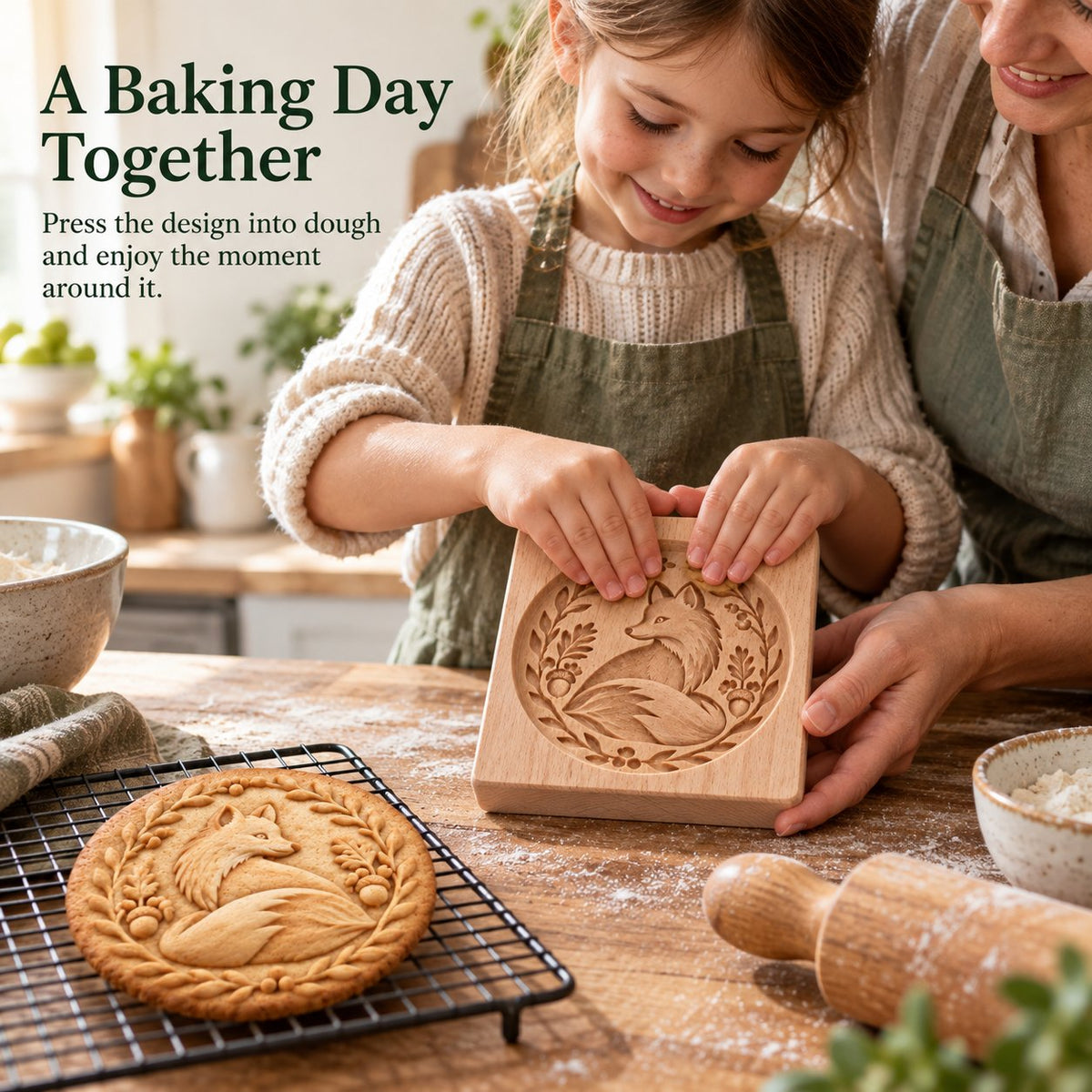 🍪 Woodland Animal Cookie Mold | 4.7-Inch Wooden Embossing Mold for Cozy Homemade Cookies